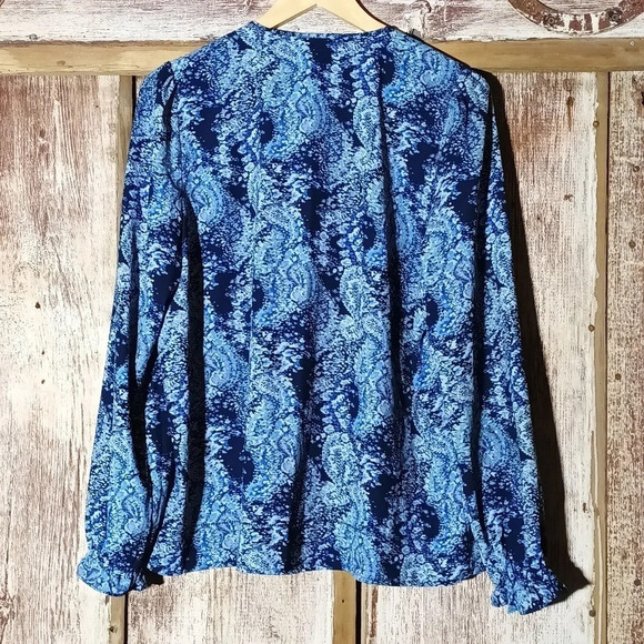 Joie boho Parisian paisley printed blue peasant elastic ruffle sleeves medium - Picture 8 of 10